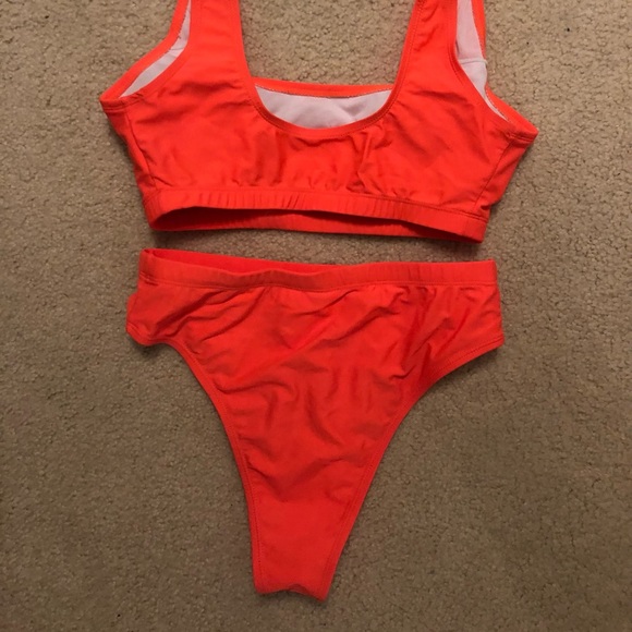Neon Orange Tank Bikini with high leg - size Medium - Picture 3 of 4
